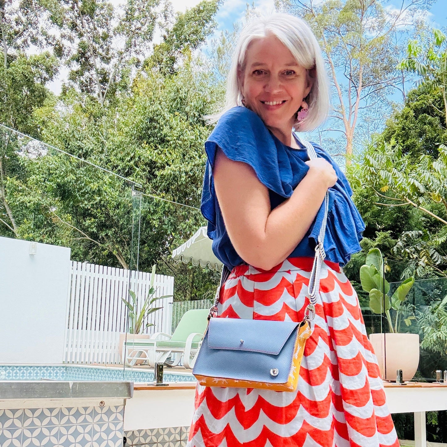 ALLY Mini - 4 in 1 Leather Bag - Pebble Blue/Mustard Cat