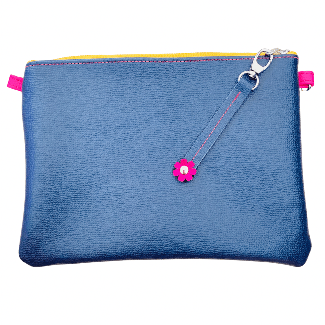 Block Colour with Fidget Flower Charm - Blue/Navy Leather Purse Plus+