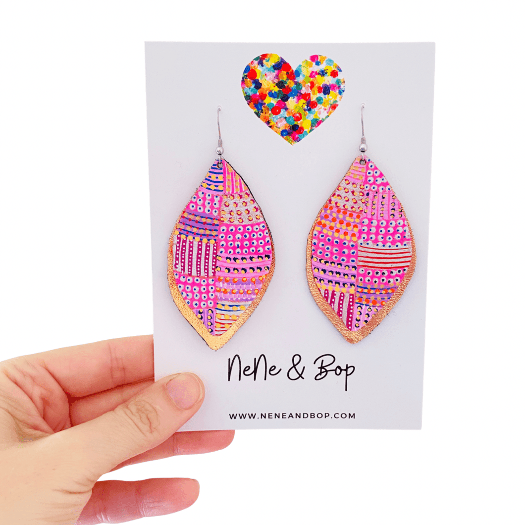 Be-leaf Hand Painted Earrings Pink - Mega