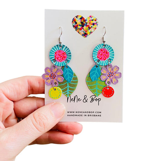 Bouquet of Blooms - Winter Sun - Leather Earrings