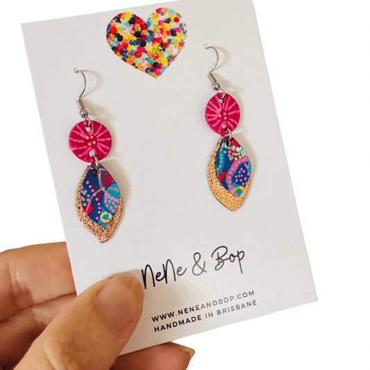 Spring Leaf Hand Painted Mini Drop Earrings - Pink various