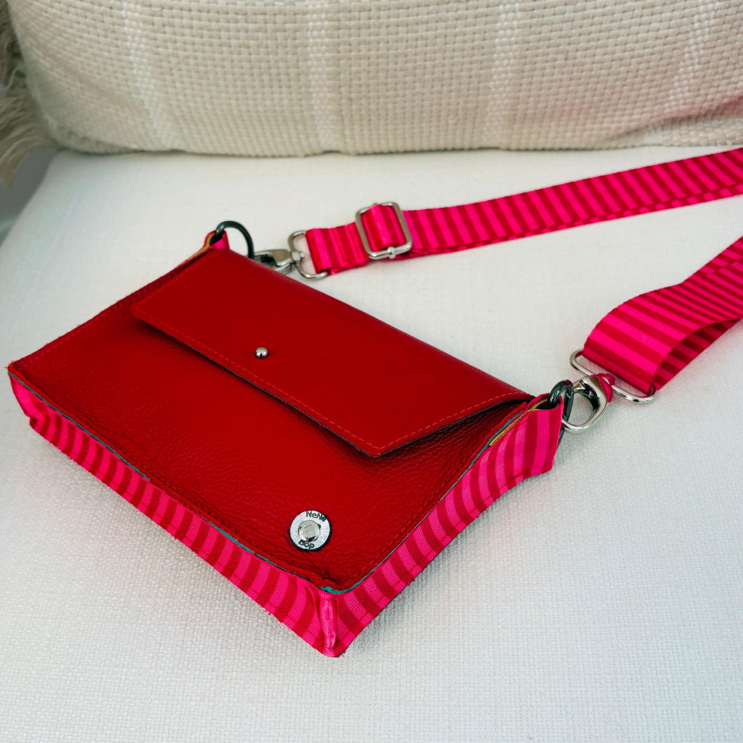 ALLY Mini - 4 in 1 Leather Bag - Red/Pink Stripe
