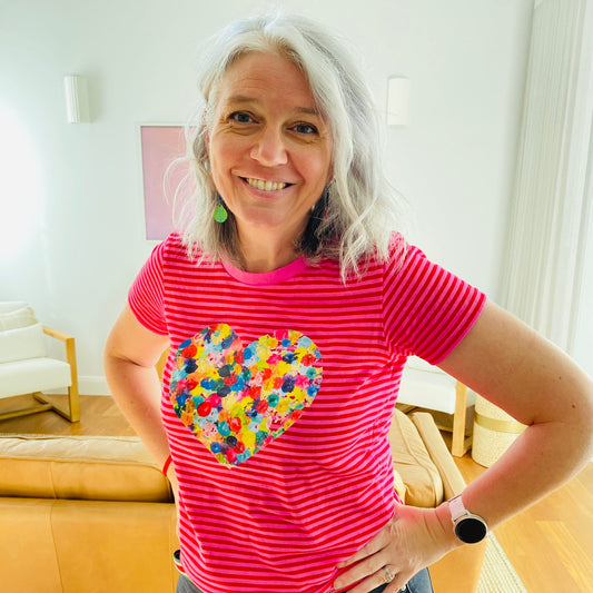 Rainbow Heart - Pink & Red Striped T'Shirt