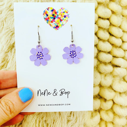Dainty Daisies - Lilac - Leather Earrings