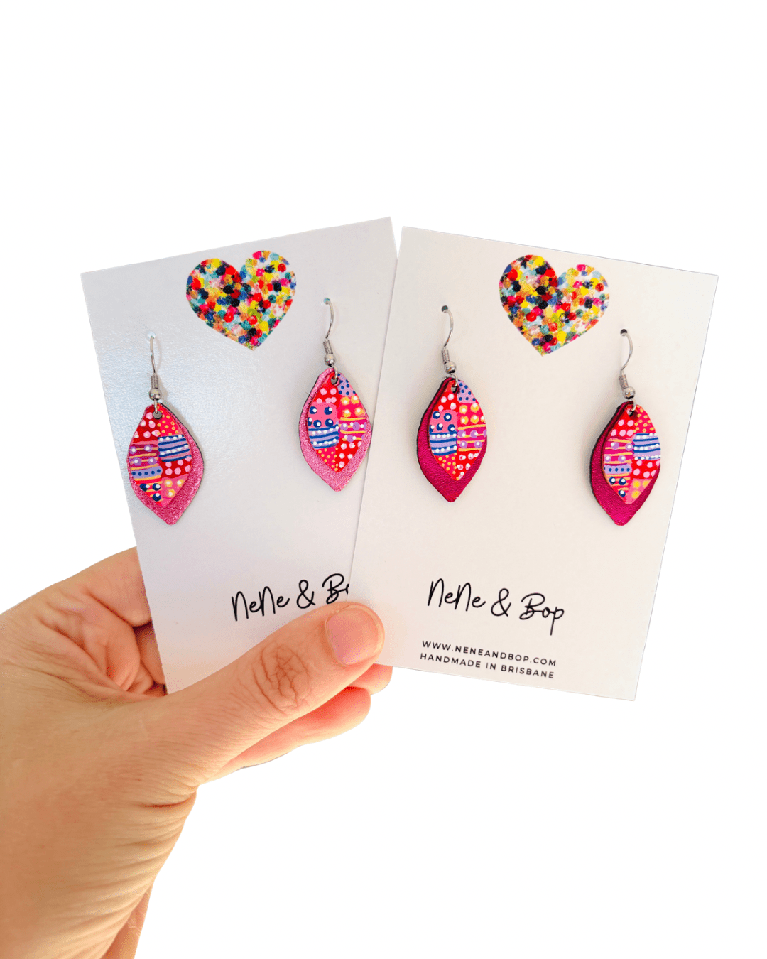 Be-leaf Pink/Red Hand Painted Earrings - Various sizes