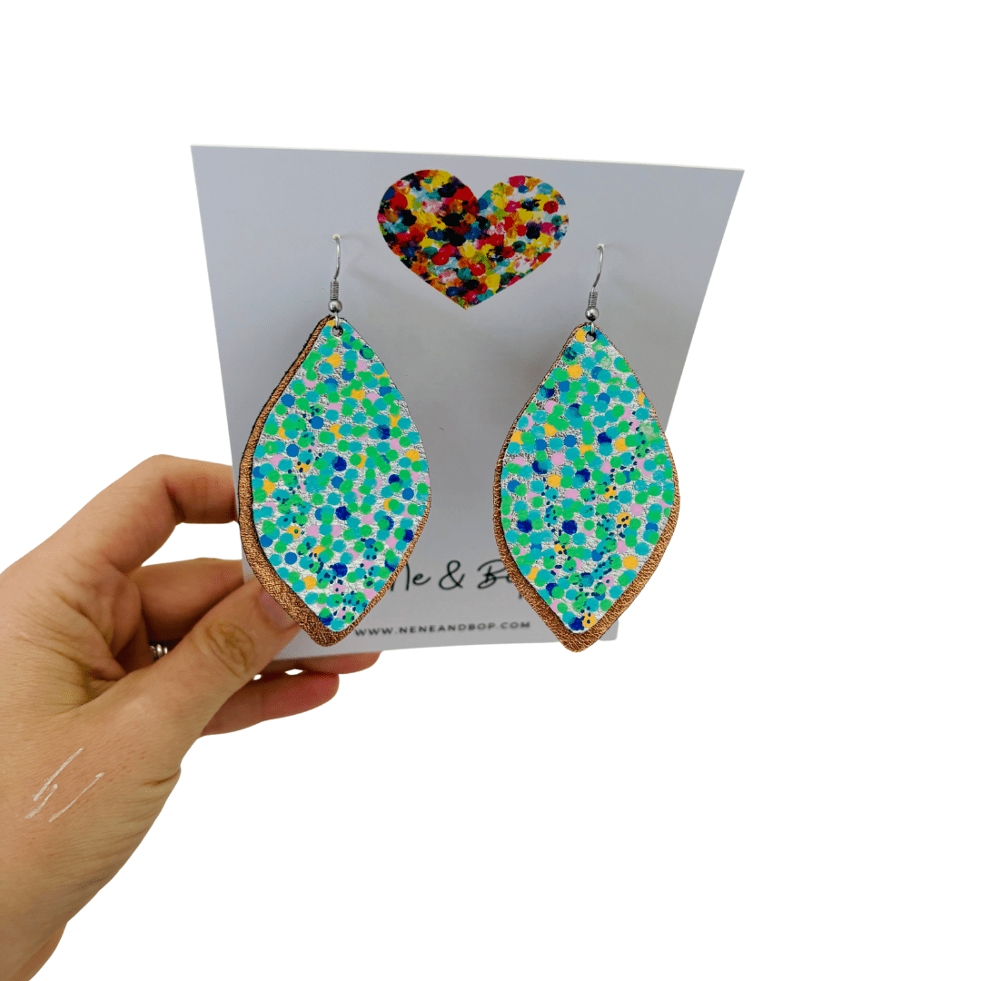 Opal Leaf Hand Painted Earrings Green - Mega