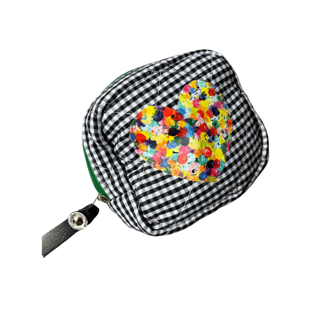 Black Gingham Heart - Zippy Pouch