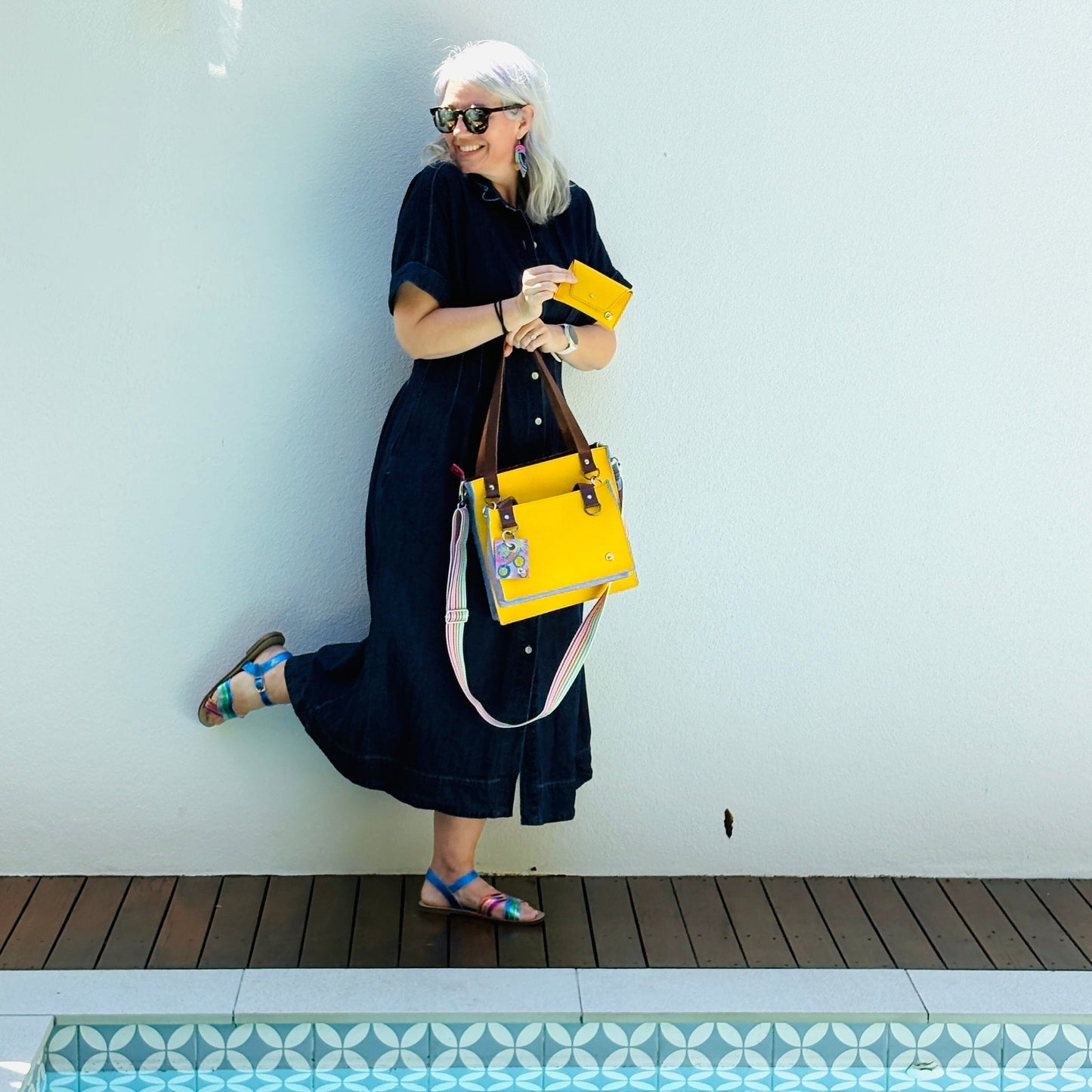 The Everyday Zipper Leather Tote - Yellow/Lilac
