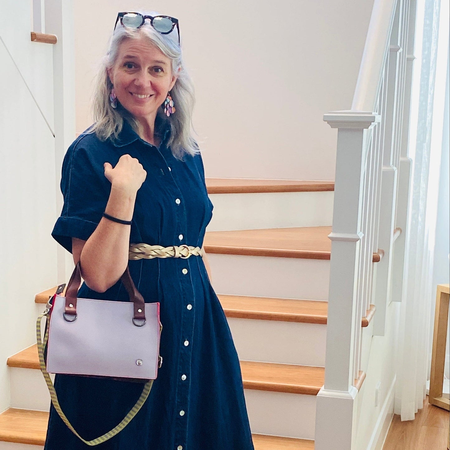 Little Sister Zipper Leather Tote - Lilac/Lemon