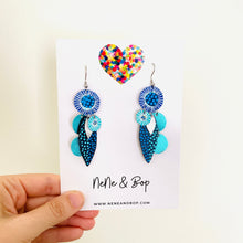 Load image into Gallery viewer, Bud Two Drops - Blue/Silver/Aqua- Leather Earrings