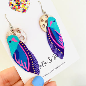 Flock 28 - Hand Painted Leather Earrings