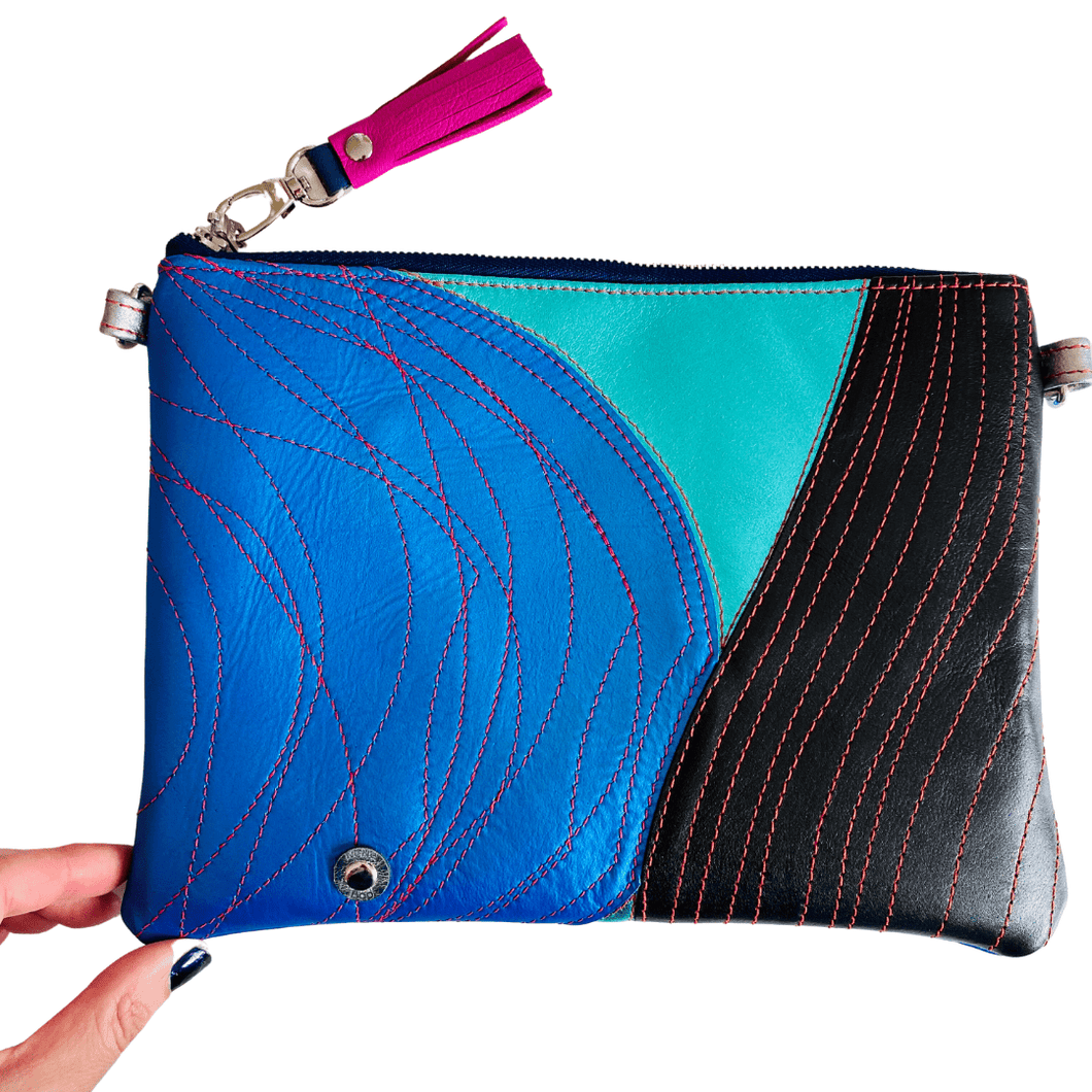 Blue Swirls - Leather Purse Plus+