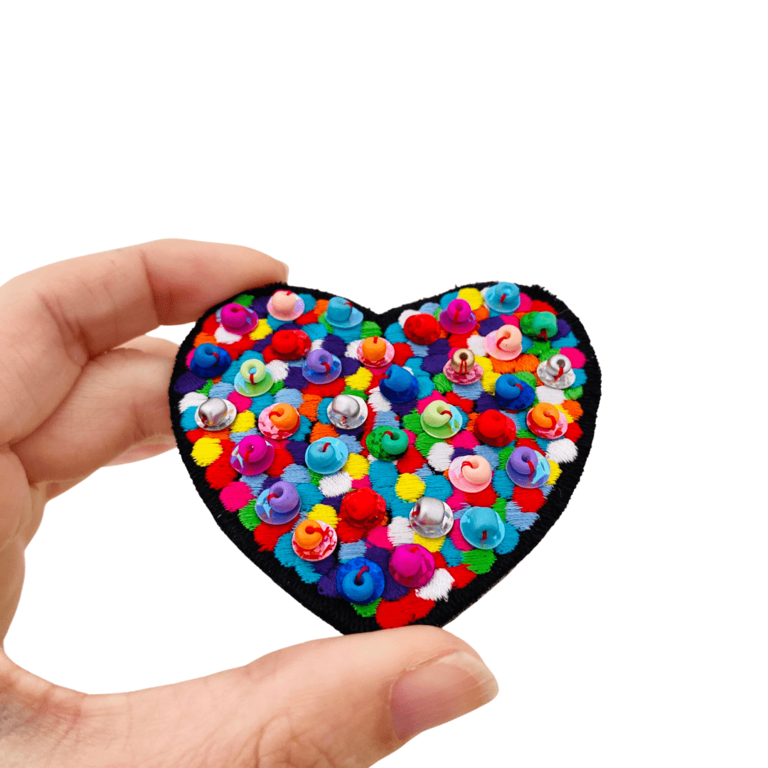 Rainbow Heart Embroidery Brooch with hand beading