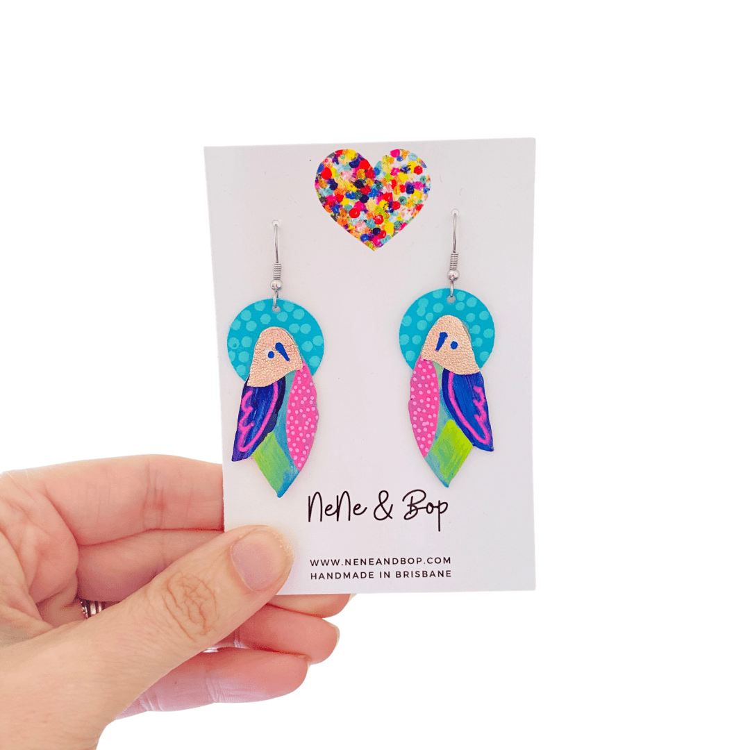 Flock Lime Tummy - Various Designs - Hand Painted Leather Earrings