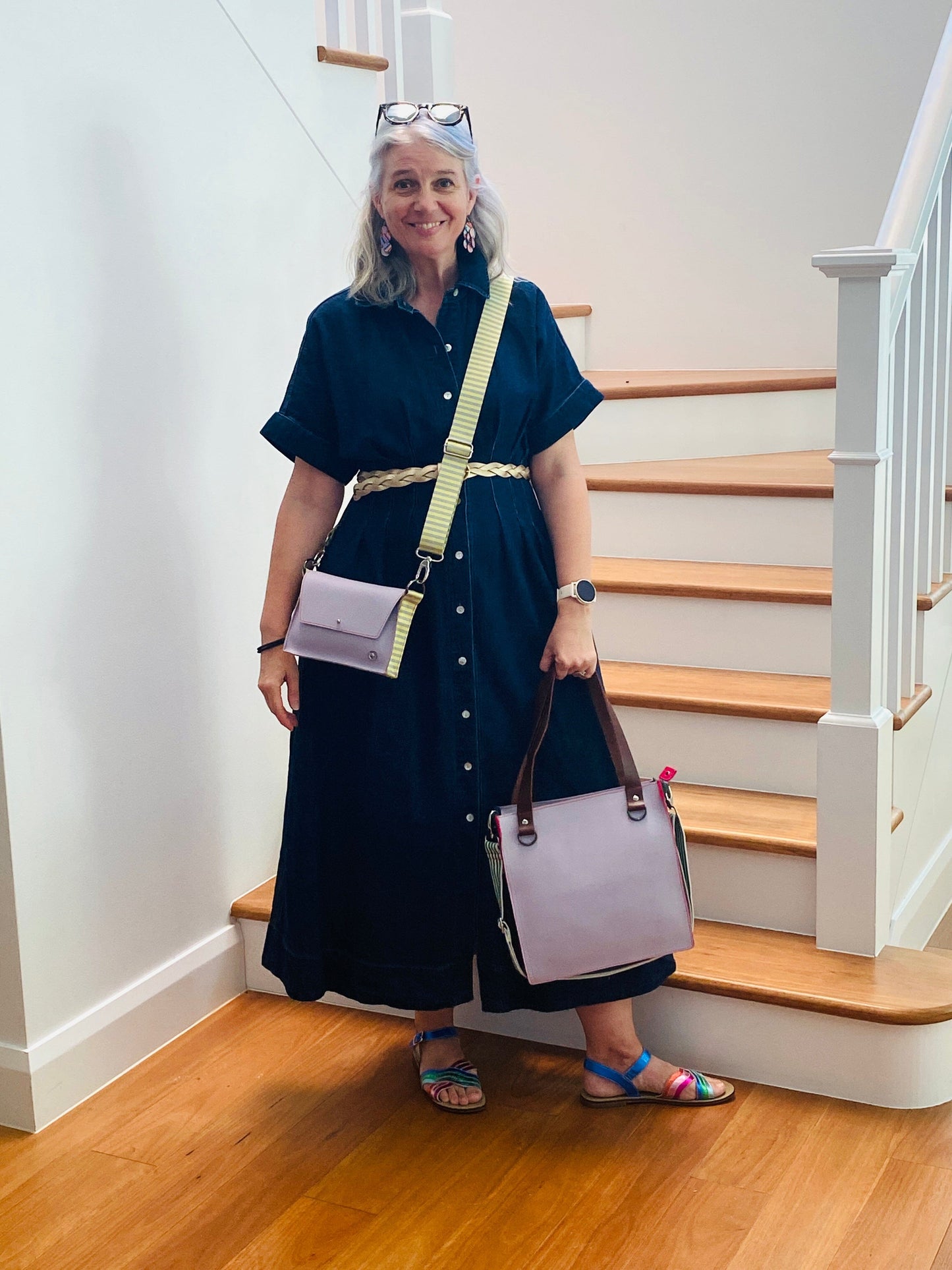 ALLY Mini - 4 in 1 Leather Bag - Lilac/Lemon Stripe