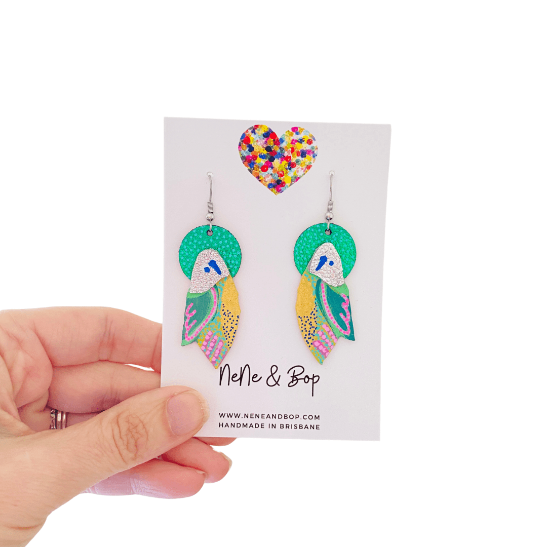 Flock Green - Various Designs - Hand Painted Leather Earrings