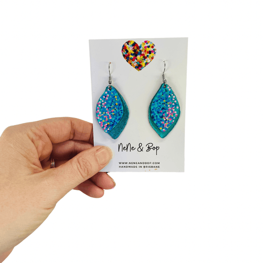 Pointillism Leaf - Rainbow - Leather Earrings