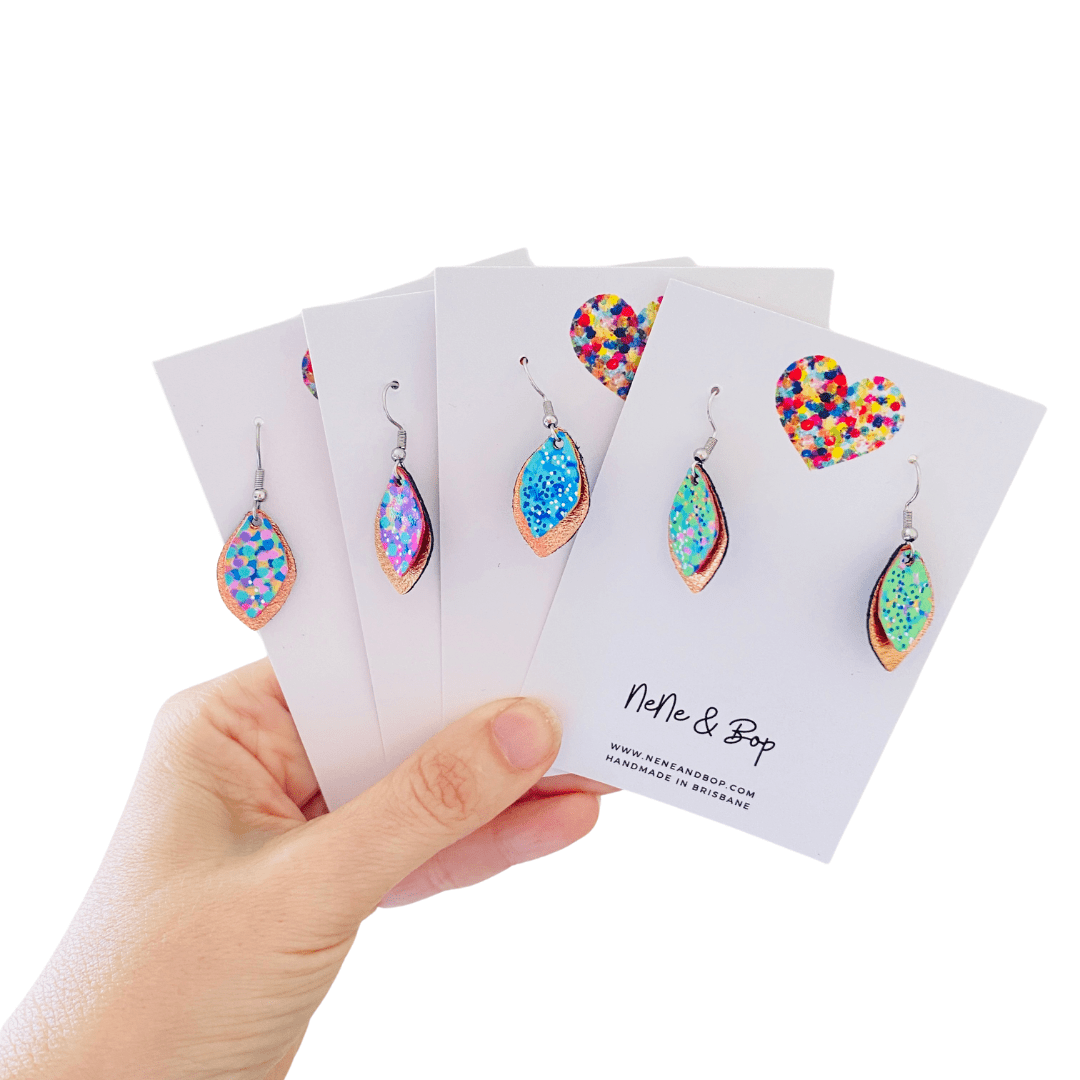 Opal Leaves Hand Painted Earrings - Various Colours