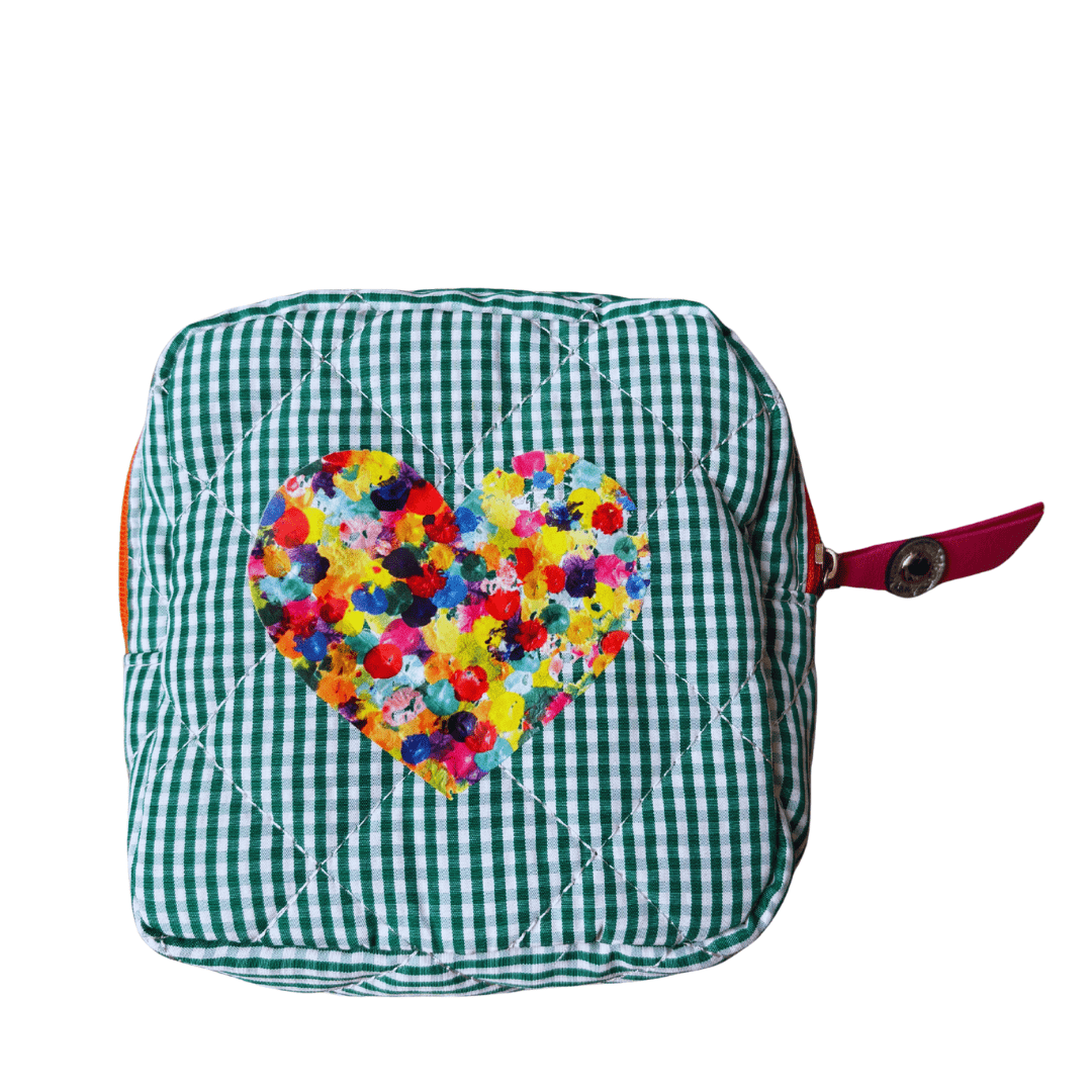 Green Gingham Heart - Zippy Pouch