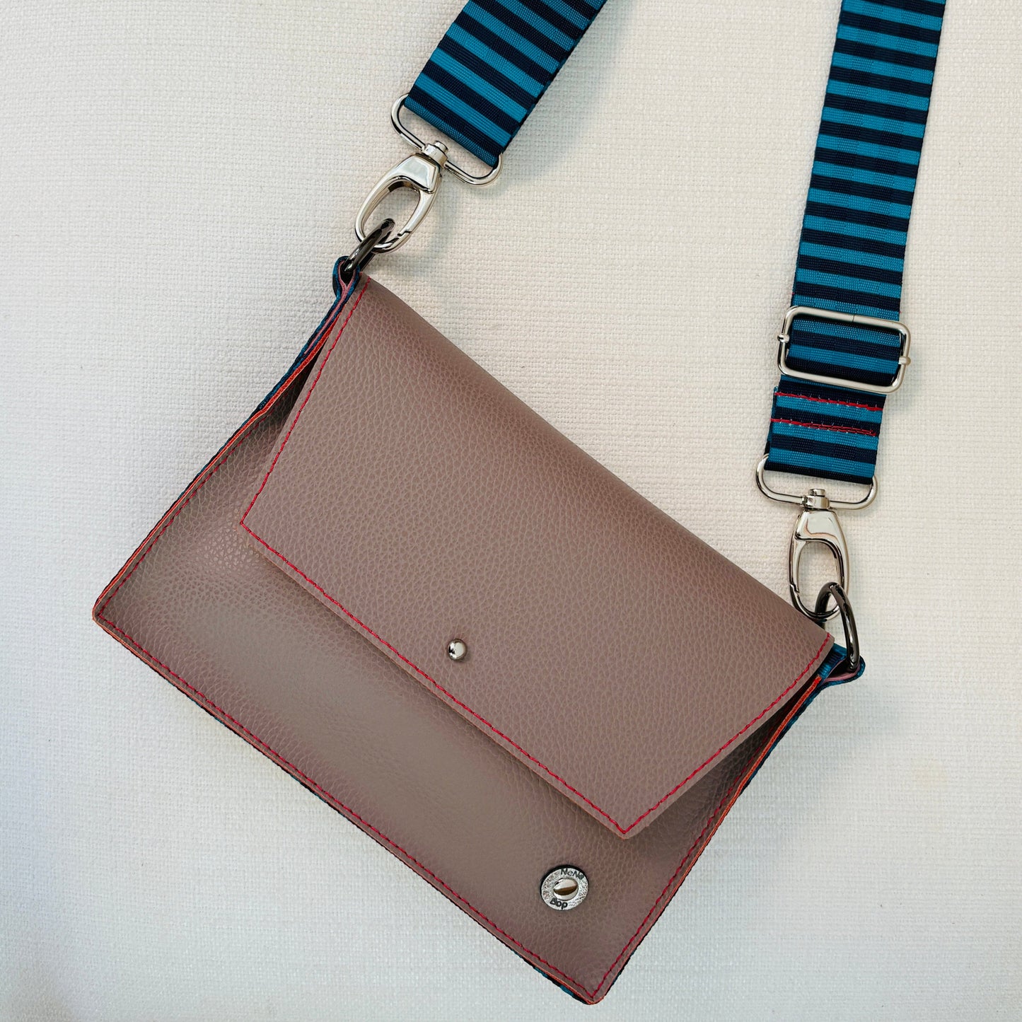 ALLY Mini - 4 in 1 Leather Bag - Taupe/Blue Stripe