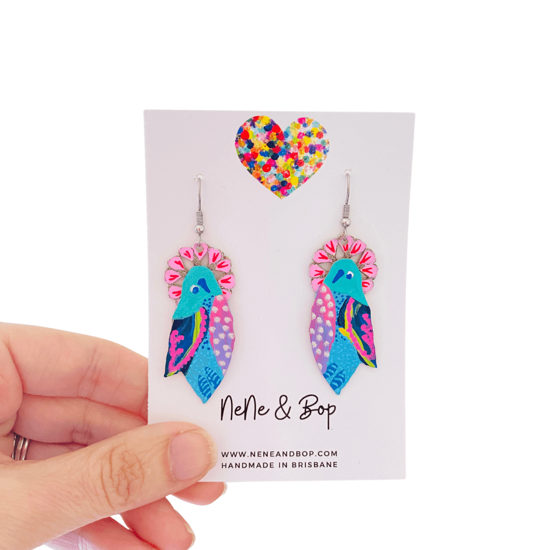 Flock Aqua Lilac - Hand Painted Leather Earrings - Various sizes