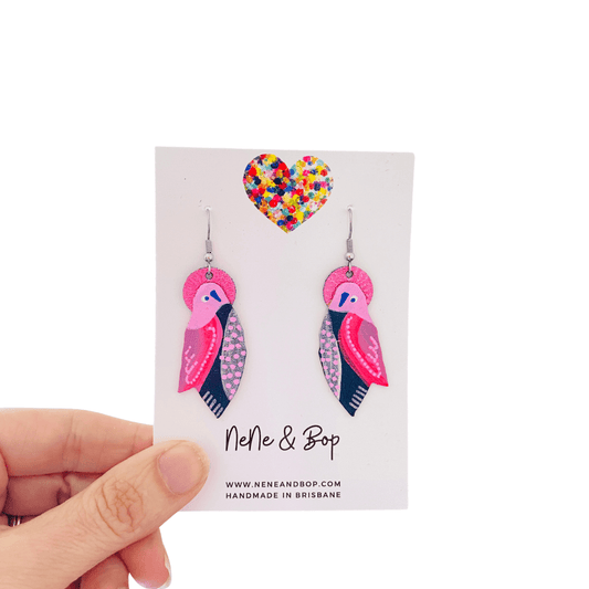 Flock Pink Coral  Navy - Various Designs - Hand Painted Leather Earrings