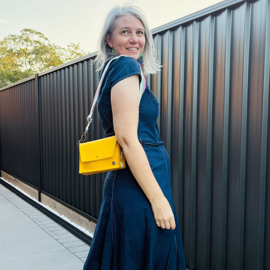 ALLY Mini - 4 in 1 Leather Bag - Sunshine Yellow/Cat