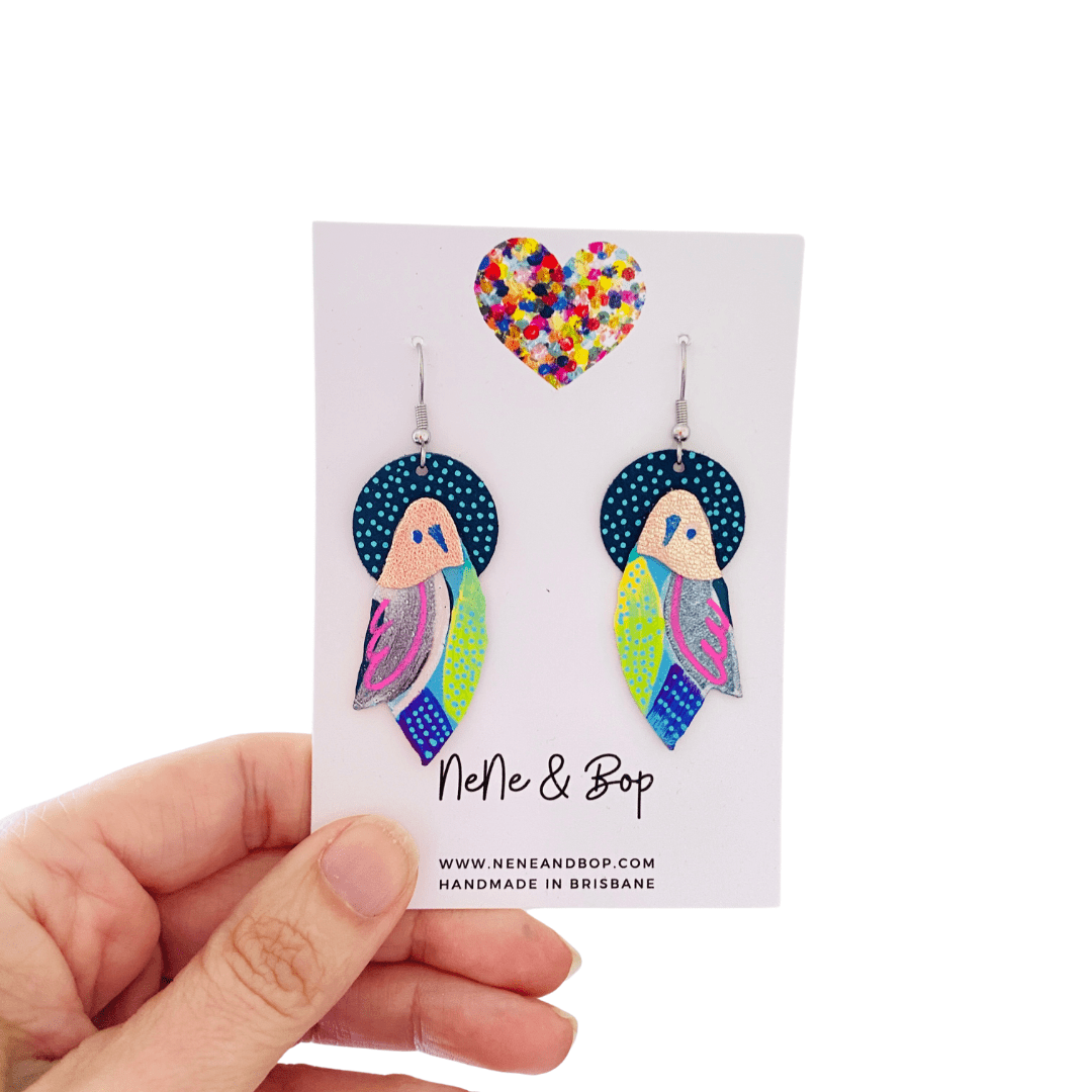 Flock Lime Tummy - Various Designs - Hand Painted Leather Earrings