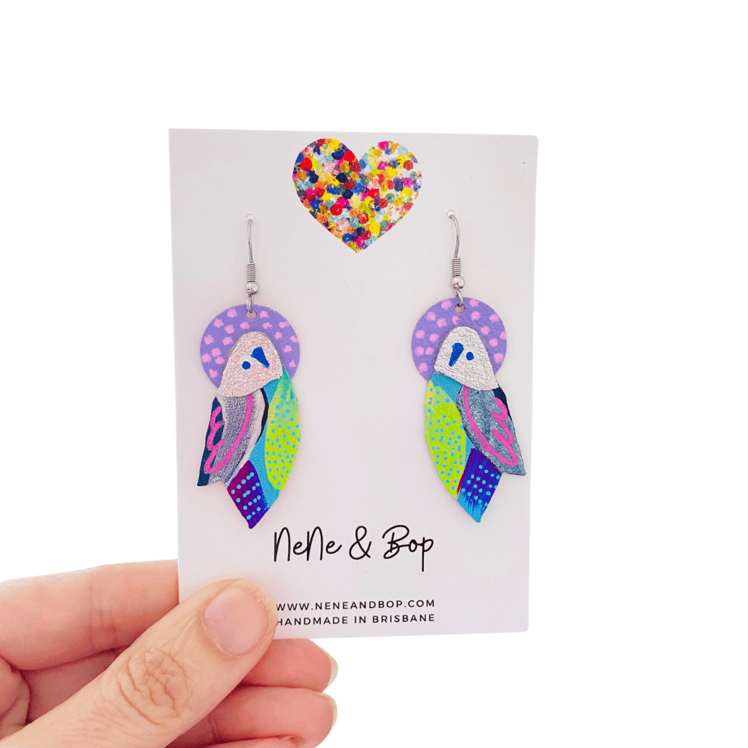 Flock Lime Tummy - Various Designs - Hand Painted Leather Earrings