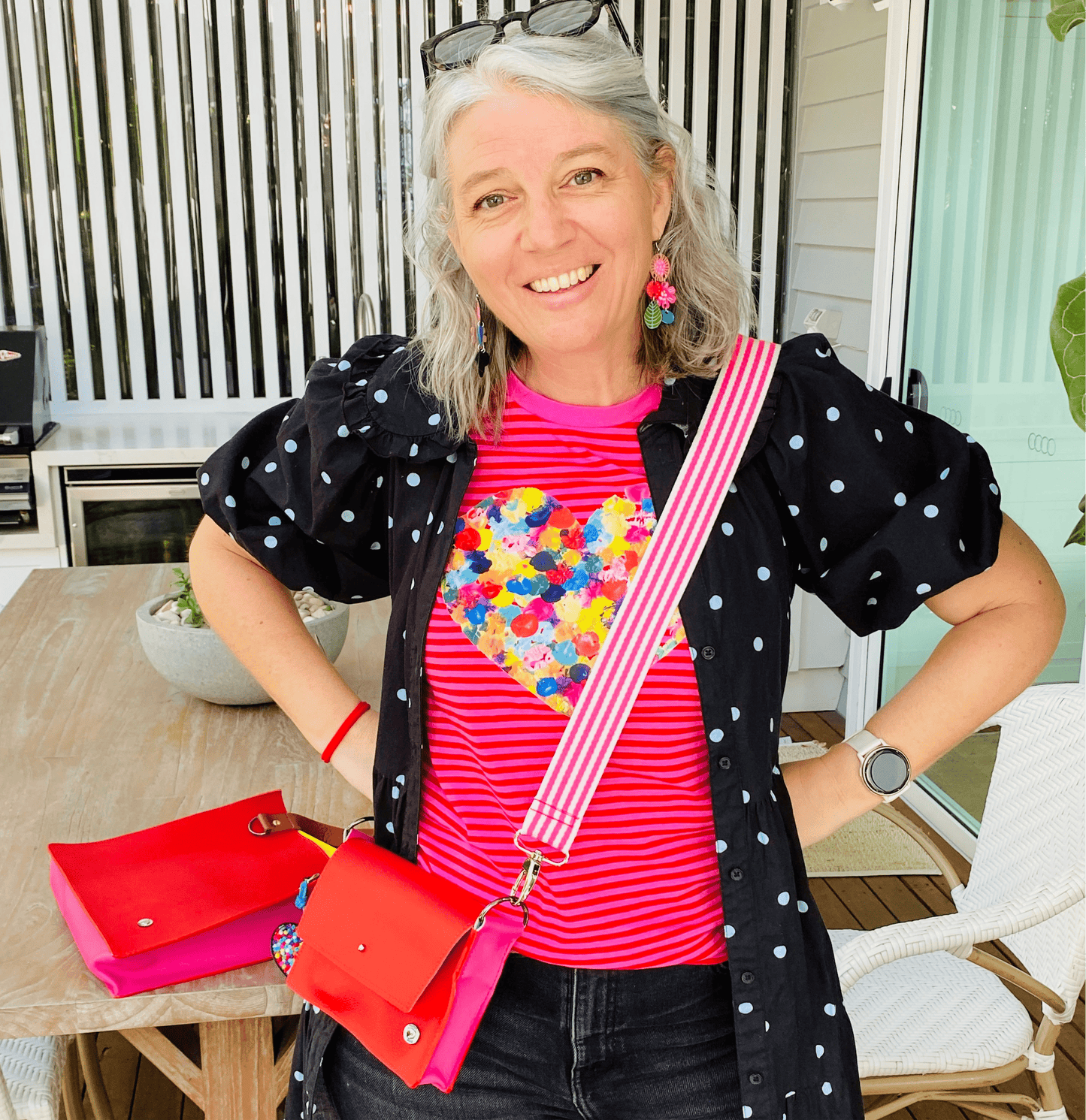 ALLY Mini - 4 in 1 Leather Bag - Red/Pink