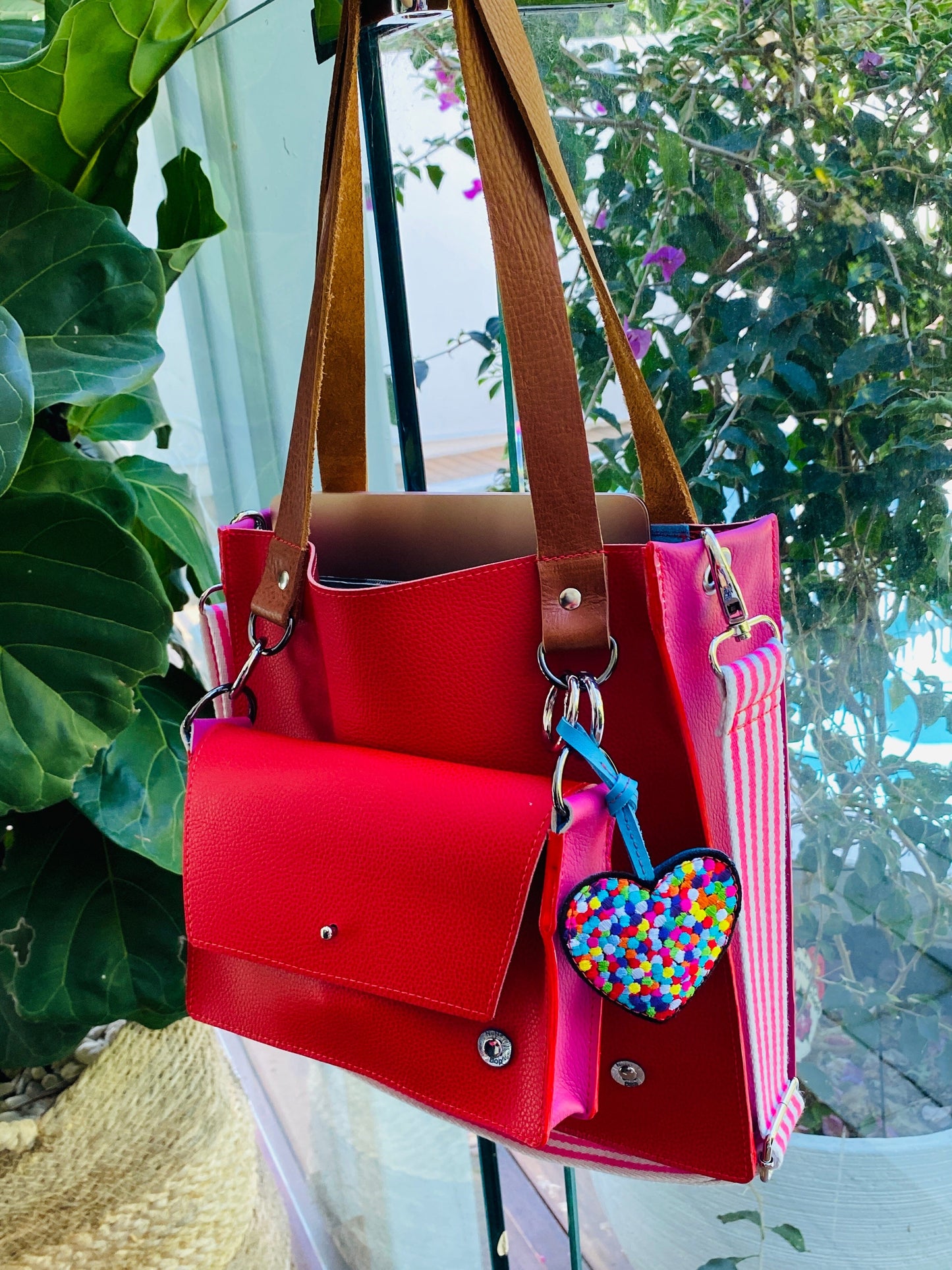 ALLY Mini - 4 in 1 Leather Bag - Red/Pink