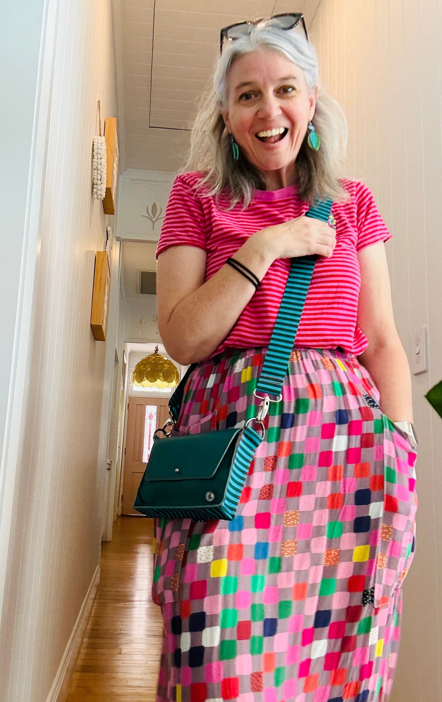 ALLY Mini - 4 in 1 Leather Bag - Green Stripe