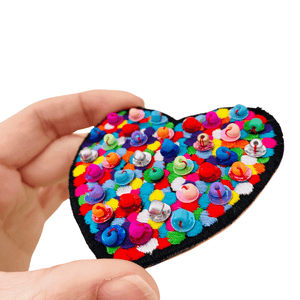 Rainbow Heart Embroidery Brooch with hand beading