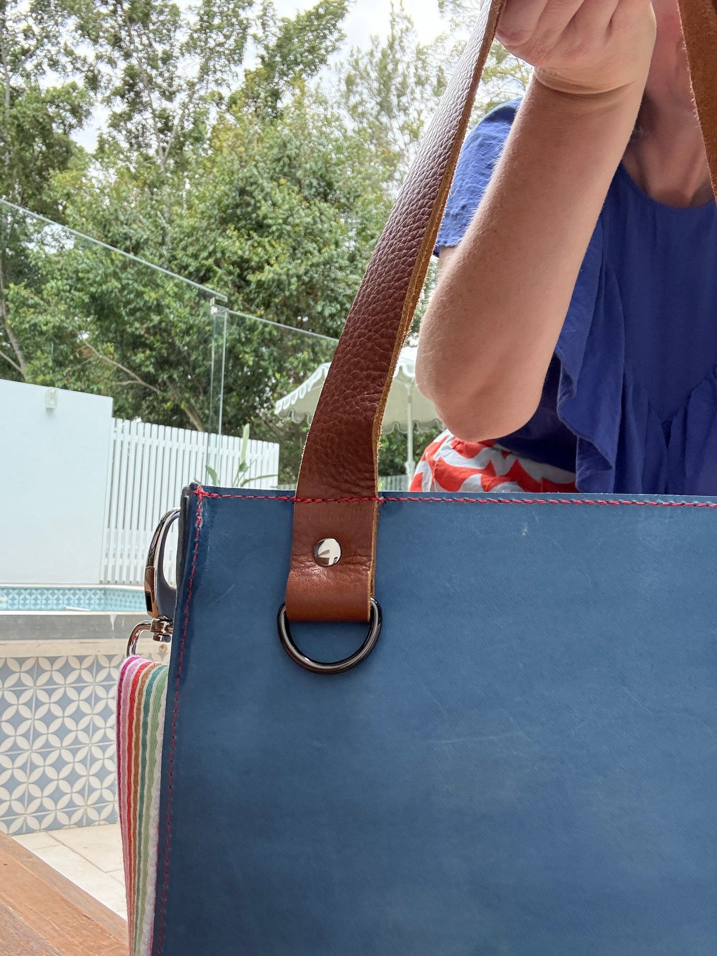 The Everyday Leather Tote - Denim Blue/Powder Blue