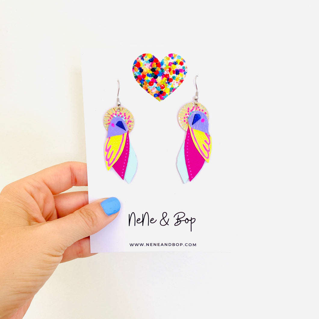 Flock 3 - Hand Painted Leather Earrings