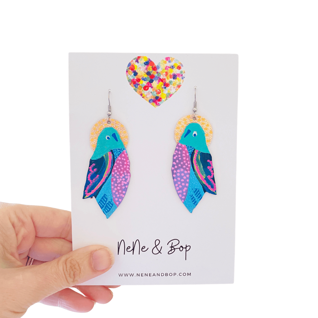 Flock Aqua Lilac - Hand Painted Leather Earrings - Various sizes