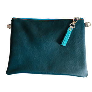 Navy, Metallic Blue Aqua Swirl - Leather Purse Plus+