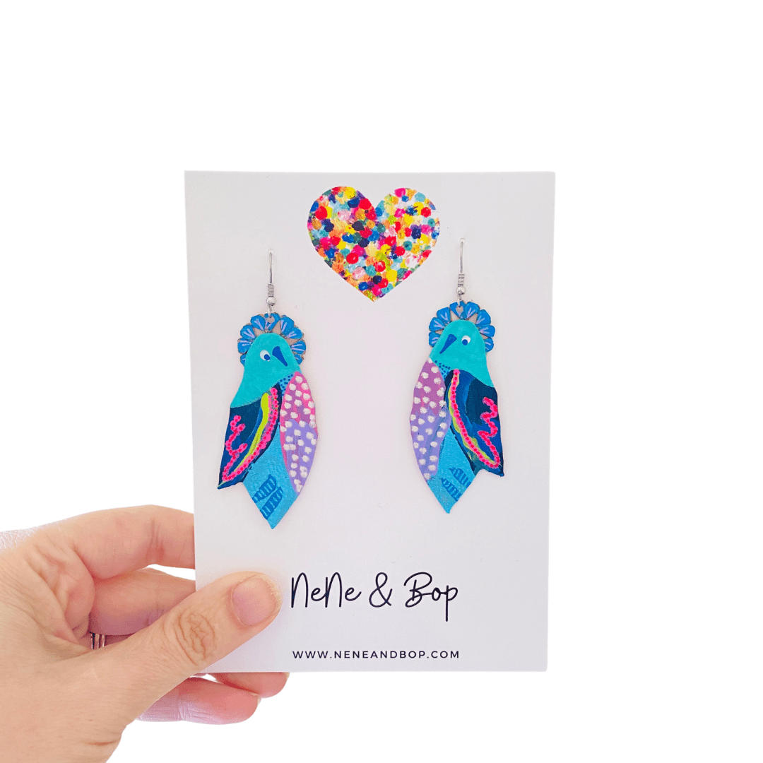 Flock Aqua Lilac - Hand Painted Leather Earrings - Various sizes