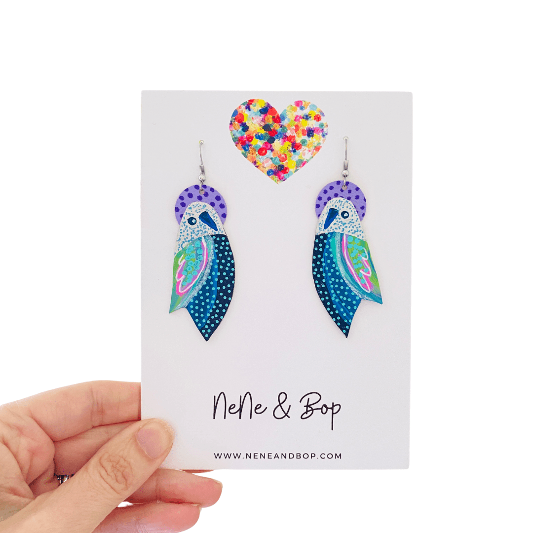 Flock Lilac Silver - Hand Painted Leather Earrings