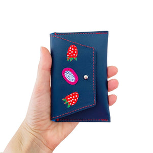 Leather Pocket Purse - Navy Strawberry Dragon Fruit