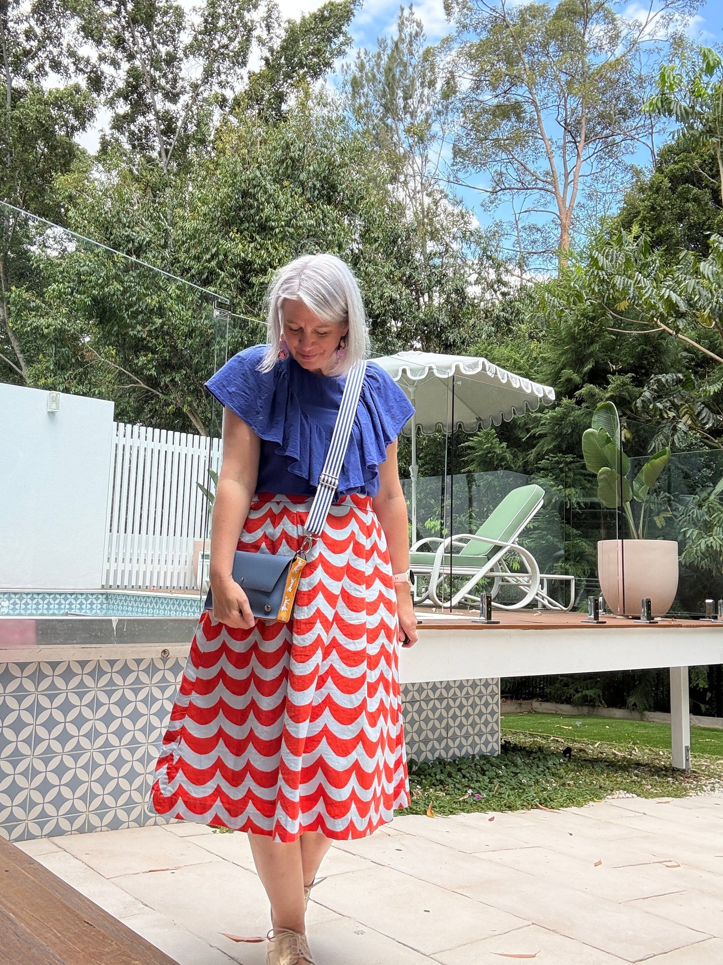 ALLY Mini - 4 in 1 Leather Bag - Pebble Blue/Mustard Cat