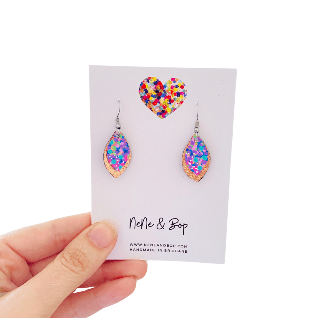 Opal Leaves Hand Painted Earrings - Various Colours