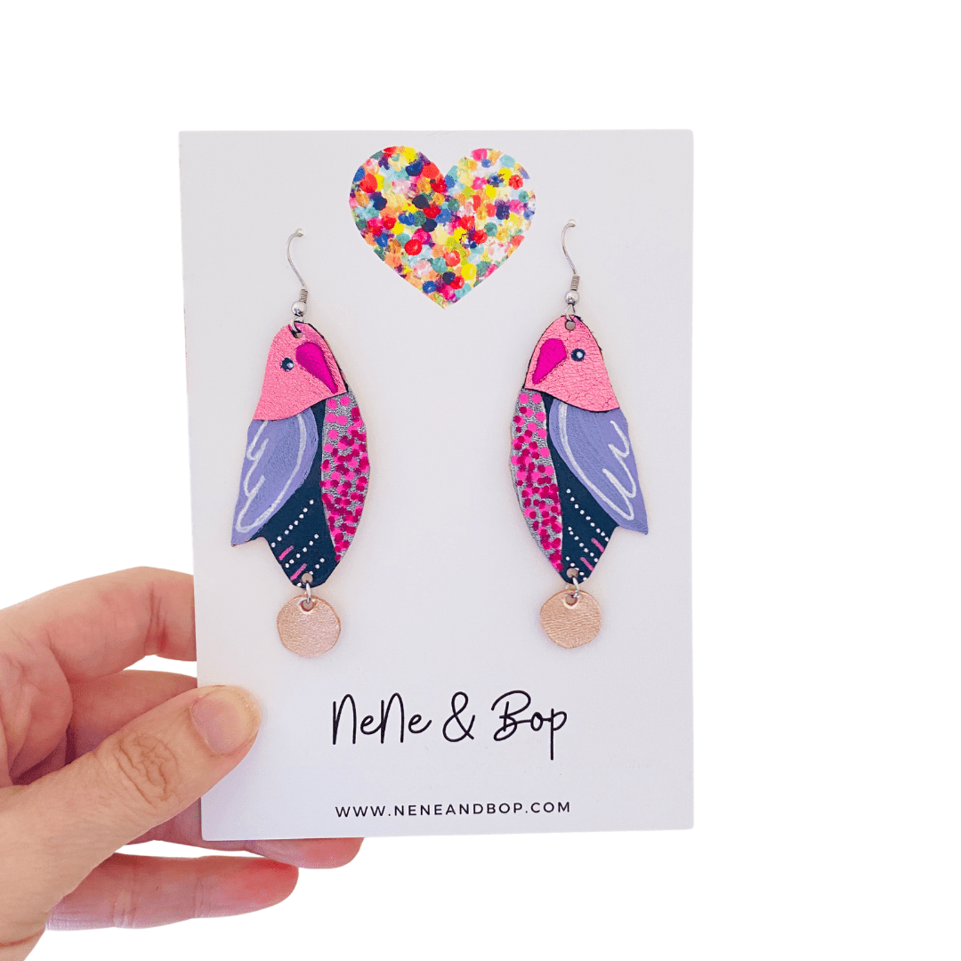 Flock Metallic Drops - Various Designs - Hand Painted Leather Earrings