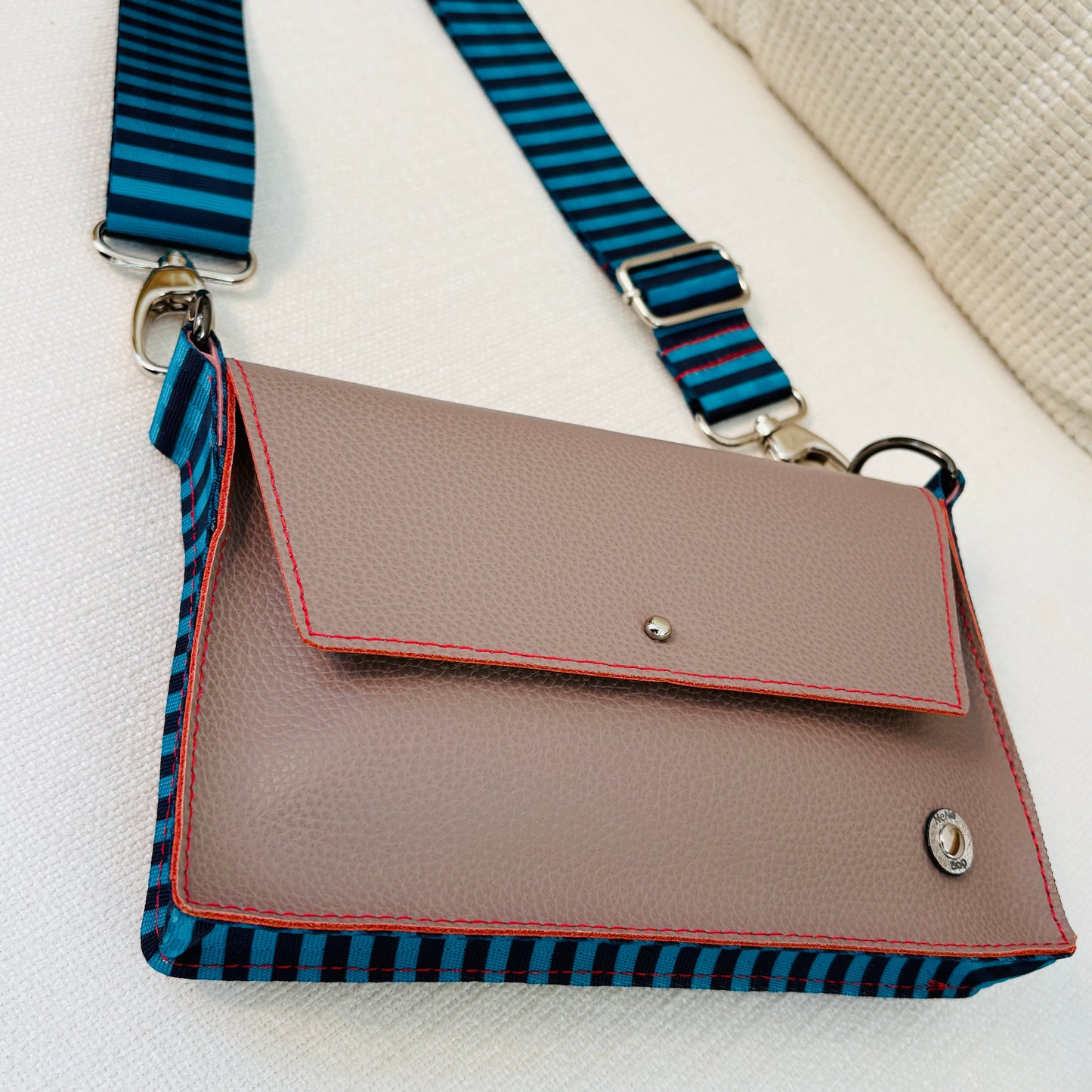 ALLY Mini - 4 in 1 Leather Bag - Taupe/Blue Stripe