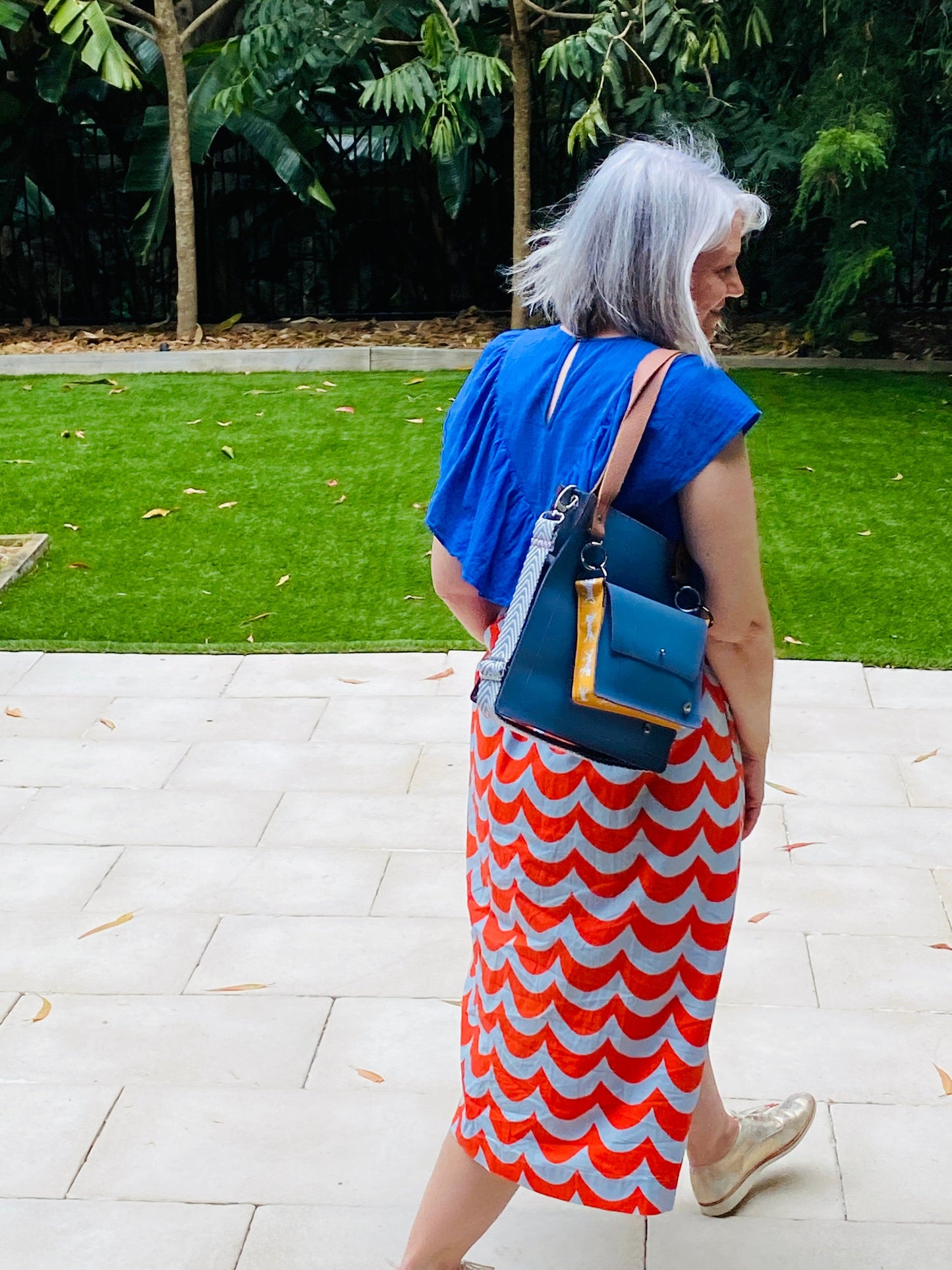 ALLY Mini - 4 in 1 Leather Bag - Pebble Blue/Mustard Cat