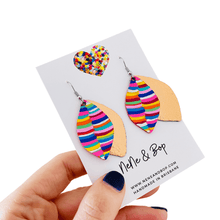 Load image into Gallery viewer, Leaf Rainbow Stripes Hand Painted Earrings - Various sizes