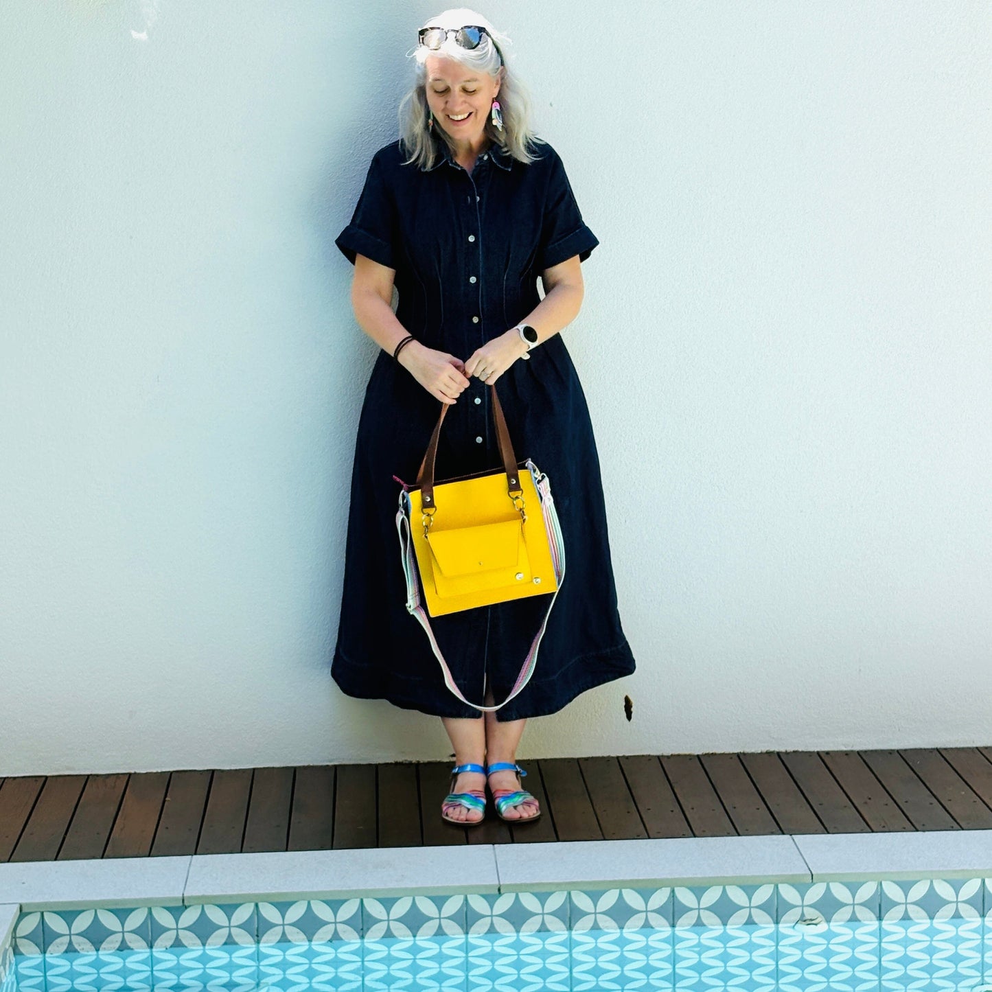 The Everyday Zipper Leather Tote - Yellow/Lilac