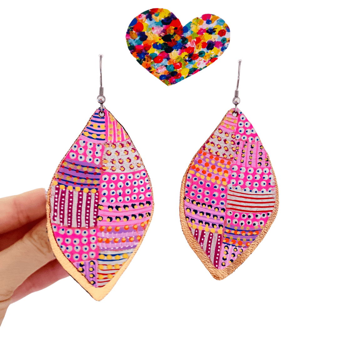 Be-leaf Hand Painted Earrings Pink - Mega