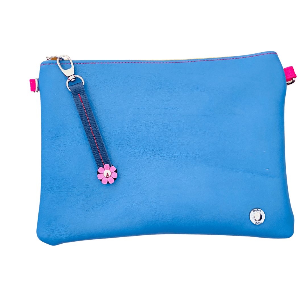 Block Colour with Fidget Flower Charm - Blue/Navy Leather Purse Plus+