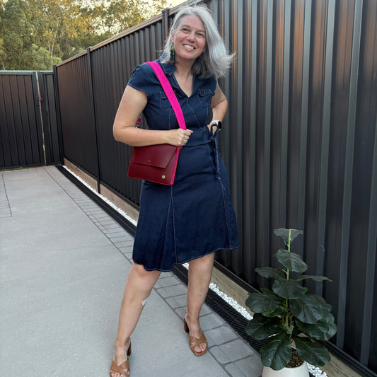 ALLY Leather Crossbody bag - Midi - Wine/Pink